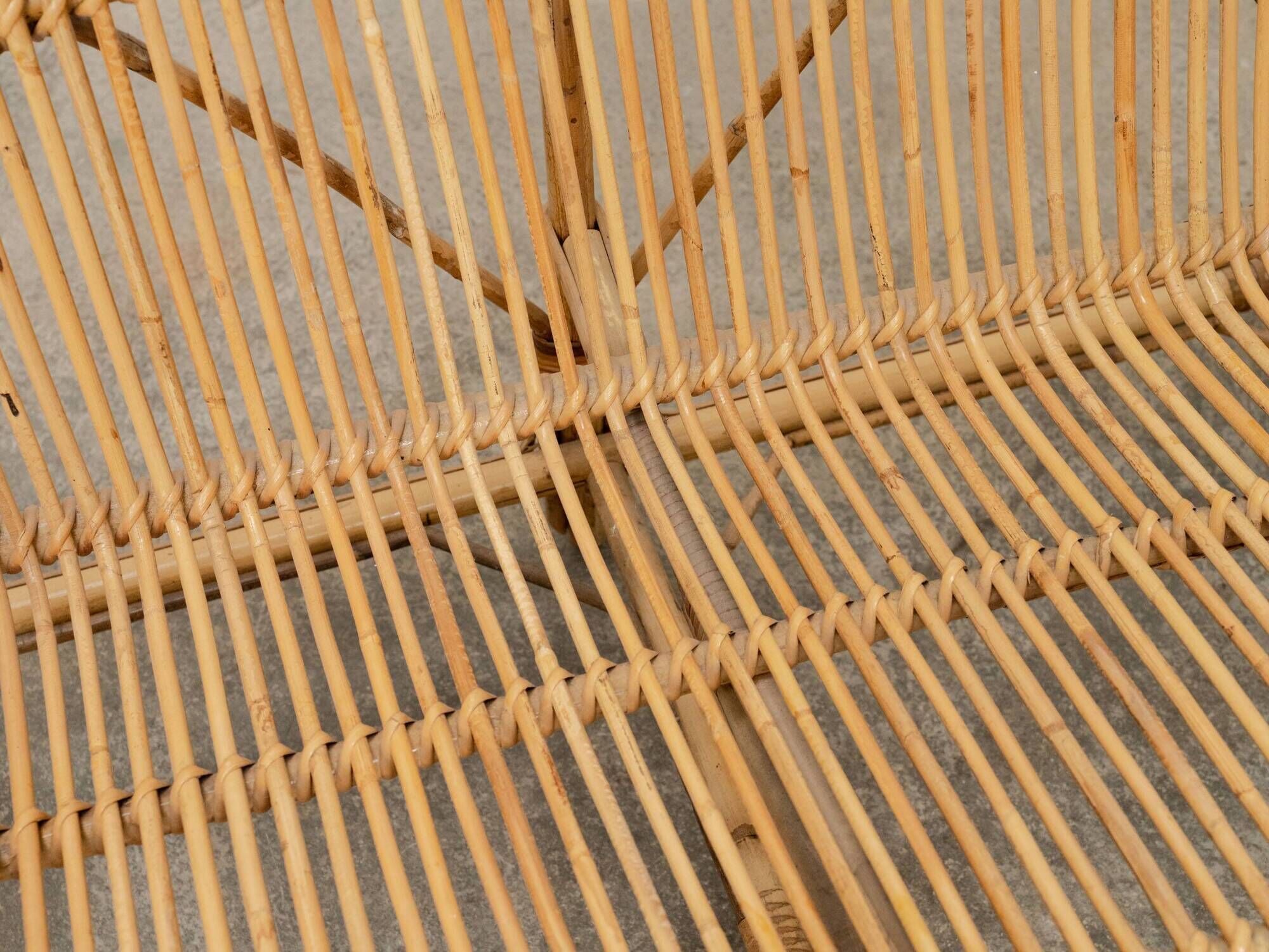 Vintage bamboo and rattan bench from the 1970s.