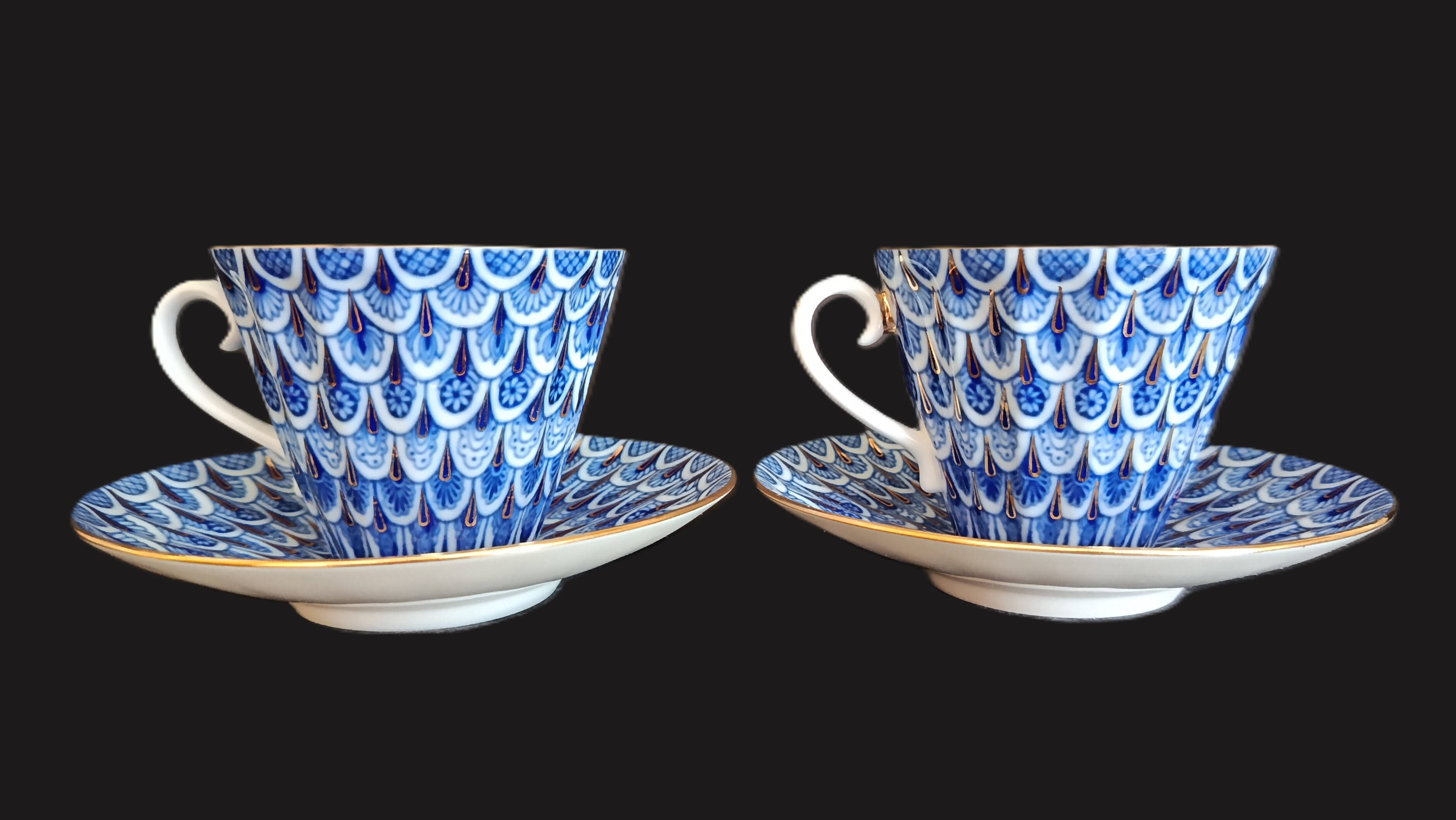 Pair of Russian imperial porcelain cups "Lomonosov" from St Petersburg