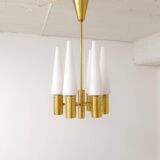 Midcentury brass and opaline ceiling lamp by Hans-Agne Jakobsson, Sweden, 1950s.