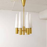 Midcentury brass and opaline ceiling lamp by Hans-Agne Jakobsson, Sweden, 1950s.