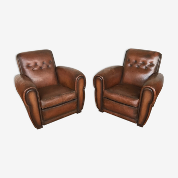 Pair of 1950s leather club chairs