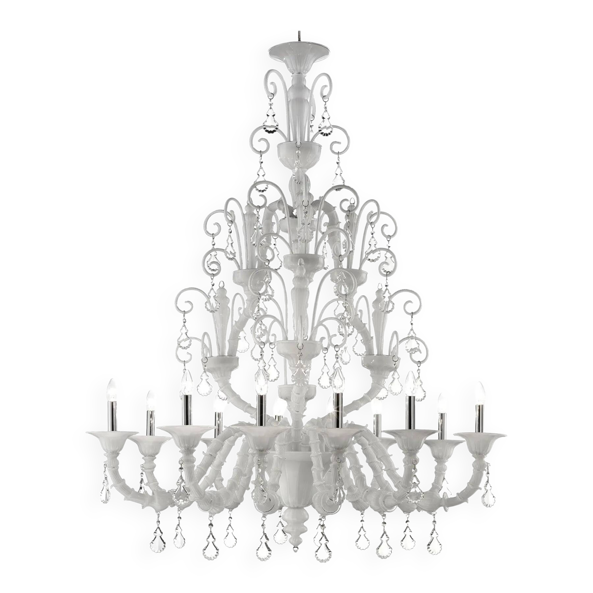 Imperial Venetian Modern White "Ca' Rezzonico" With Curls Murano Glass Chan