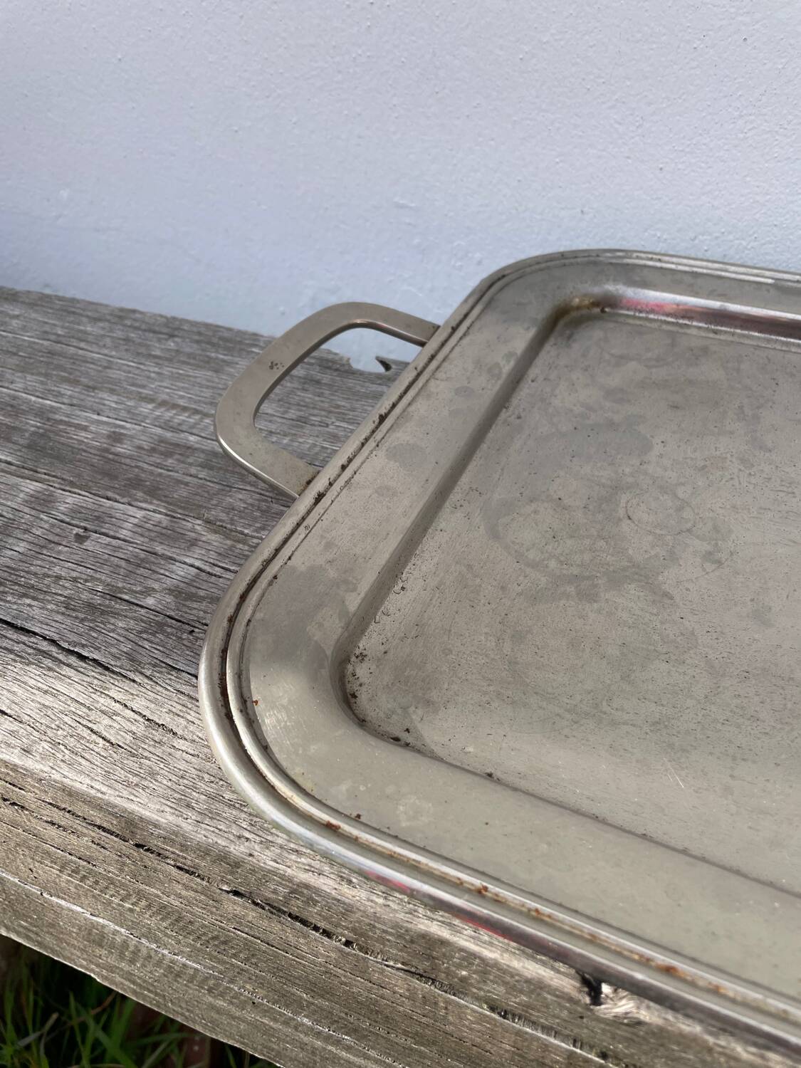 Rectangular silver metal tray