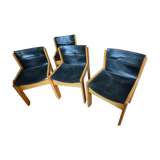 4 Ibisco wood and leather chairs