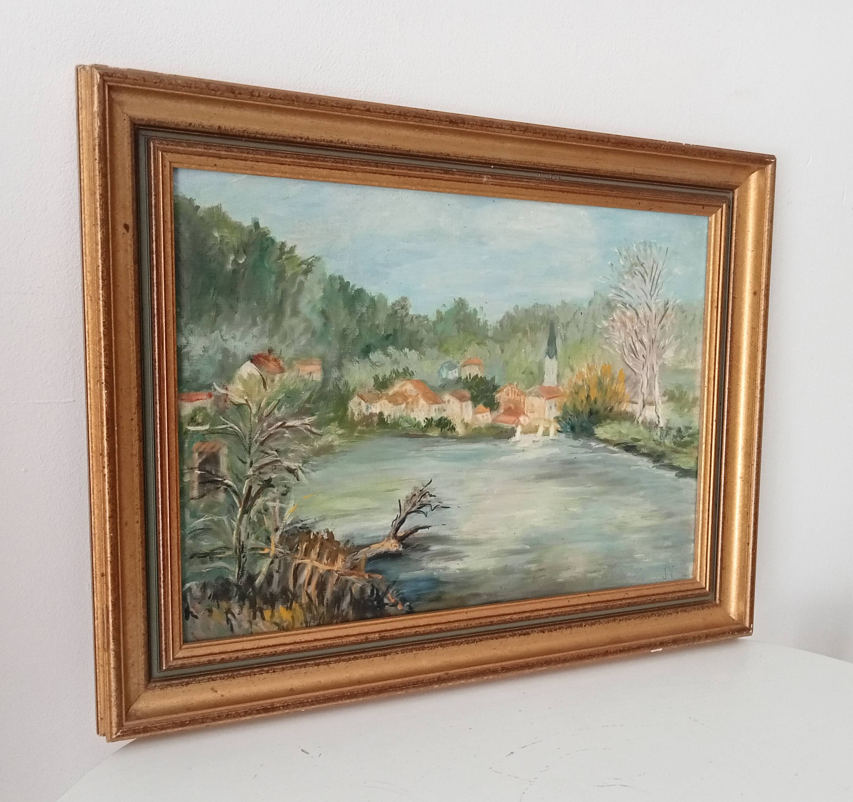 Old painting oil on canvas signed J.V.