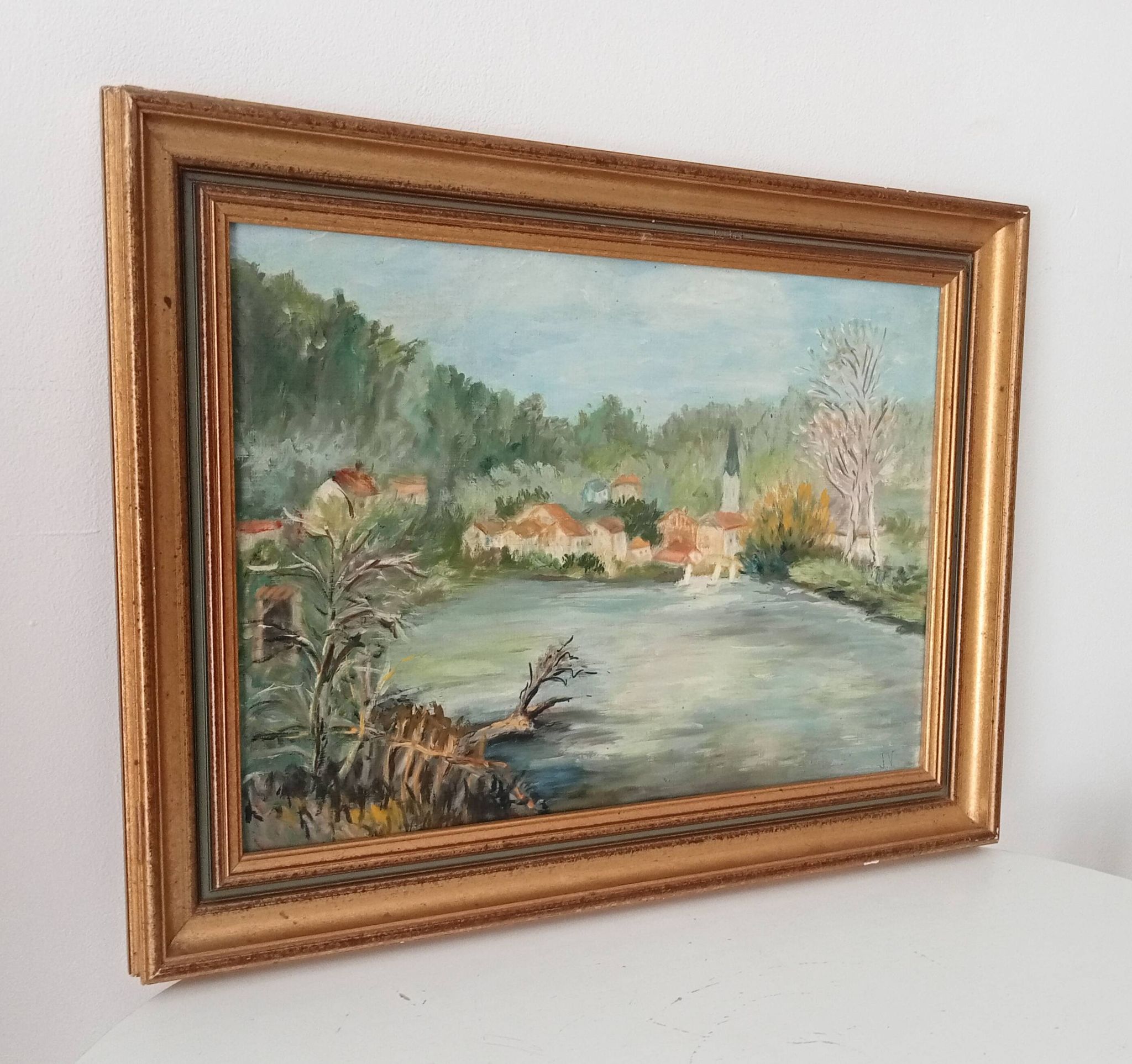 Old painting oil on canvas signed J.V.