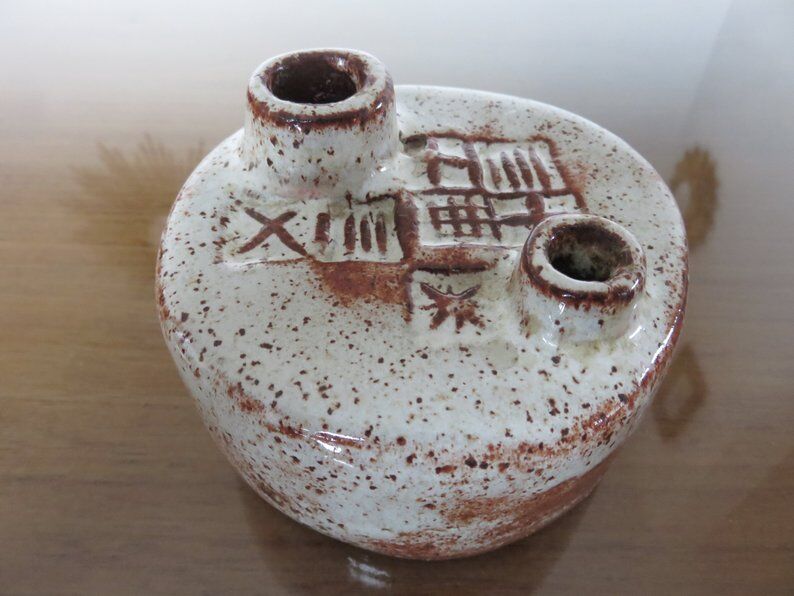 Pique flowers 60s 70s signed ceramic vase