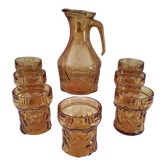 Vintage Italian orangeade or lemonade service 8 pieces 7 people textured amber glass