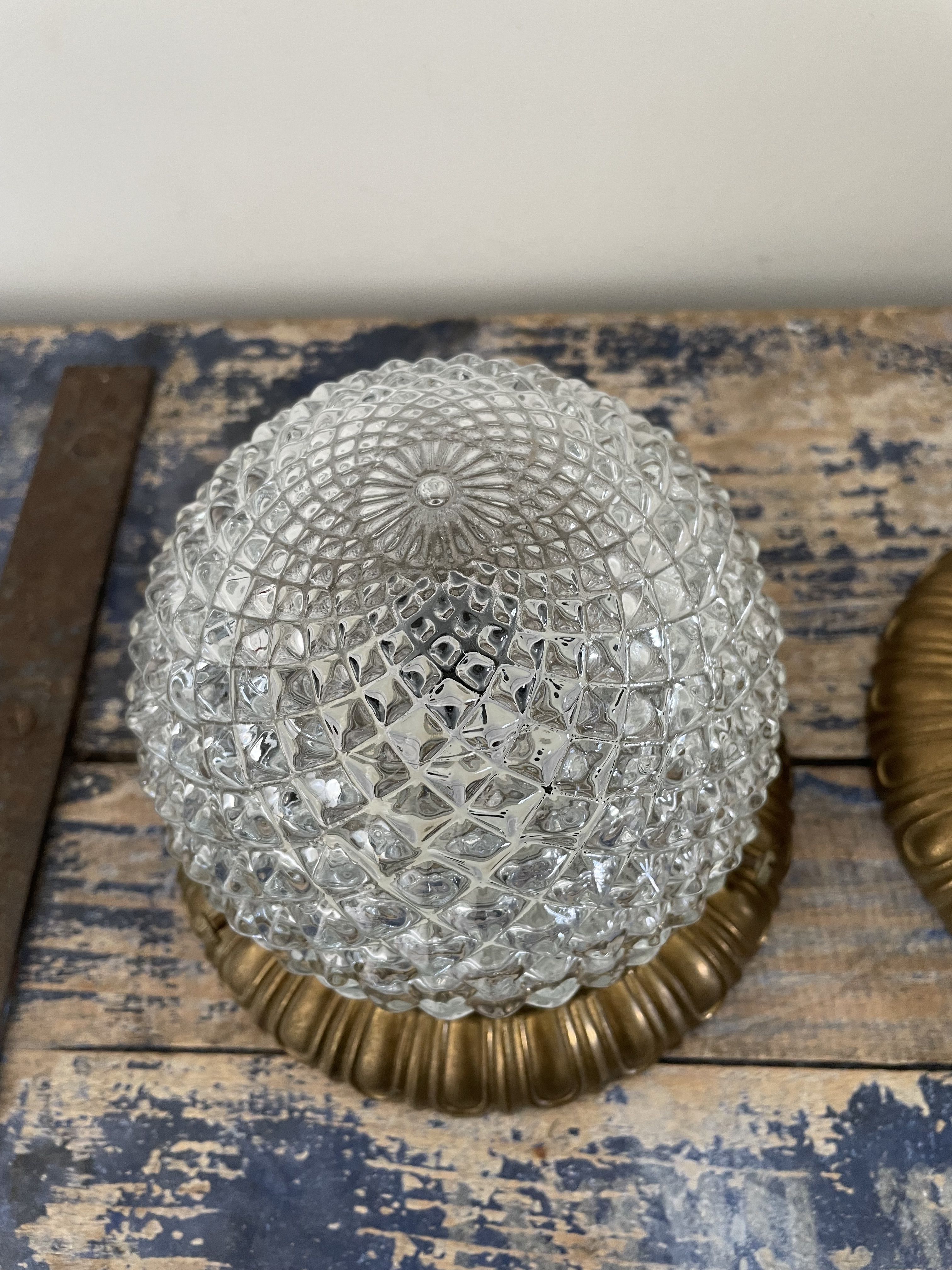 Set of two ceiling lamps or sconces in brass and glass