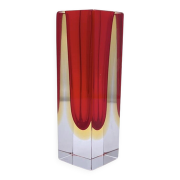 Vintage Italian Sommerso Block Vase, Murano Style, 1960s–1970s