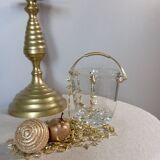Glass ice bucket, gold handle, vintage 1960