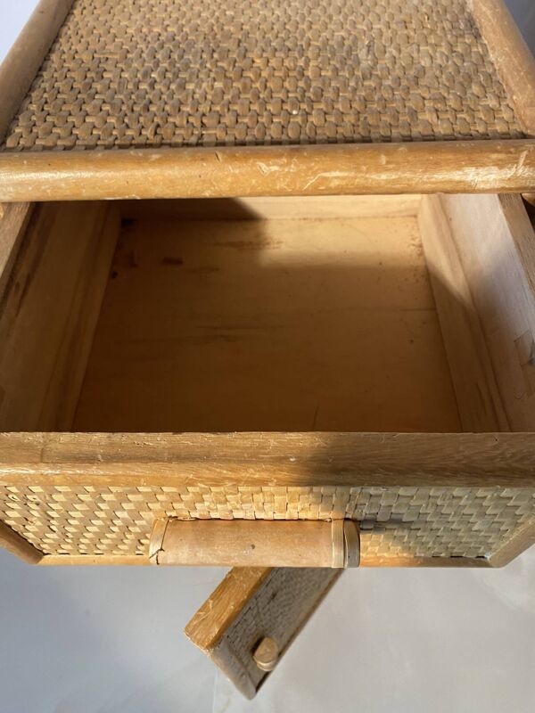 Meuble d'appoint chevet haut en rotin
