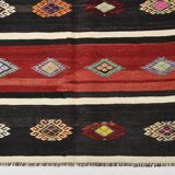 Turkish Red & Black Striped Vintage Kilim Rug, 168x228Cm
