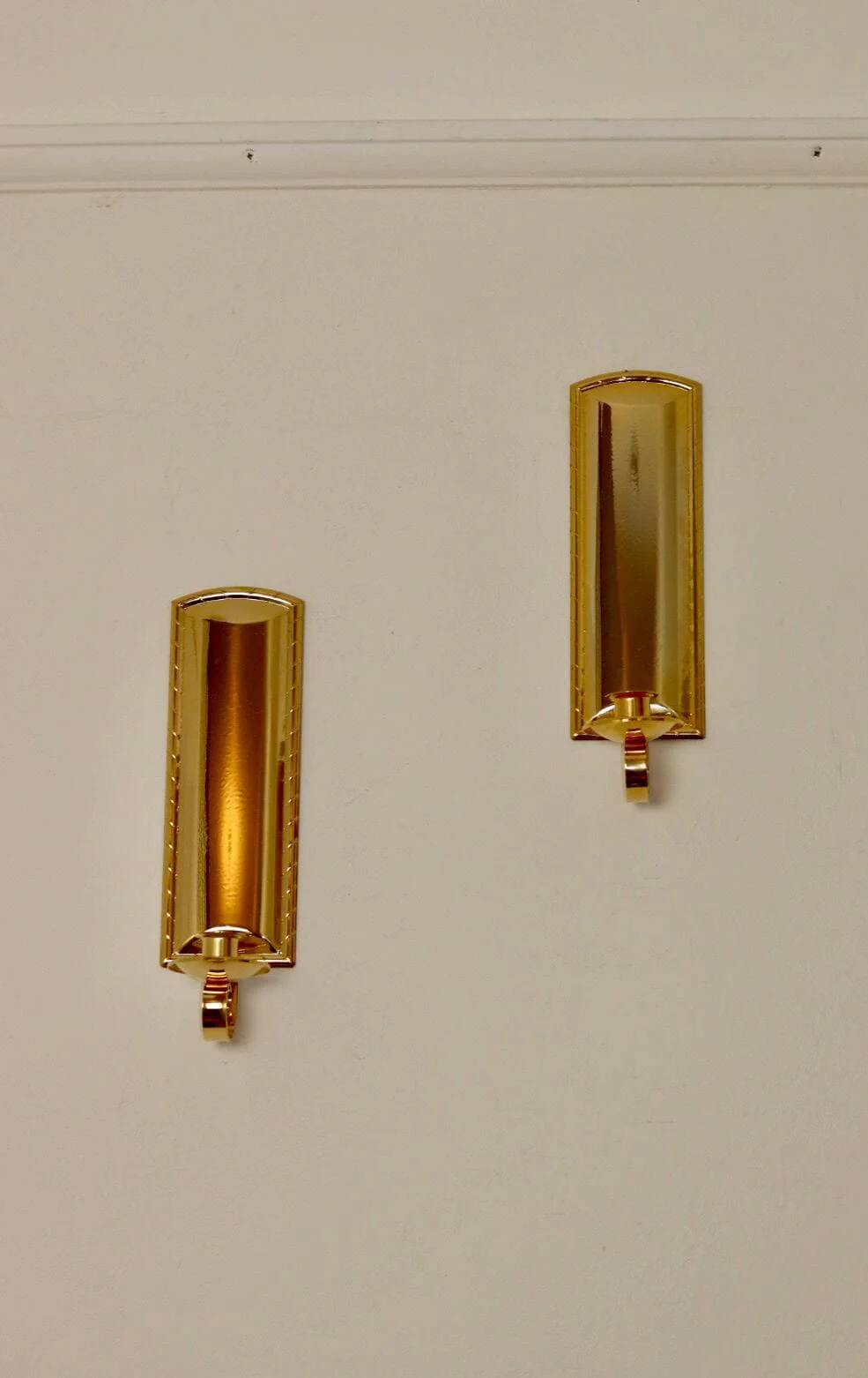 Pair Of Mid Century Style 24K Swedish Brass Sconces by Scandia