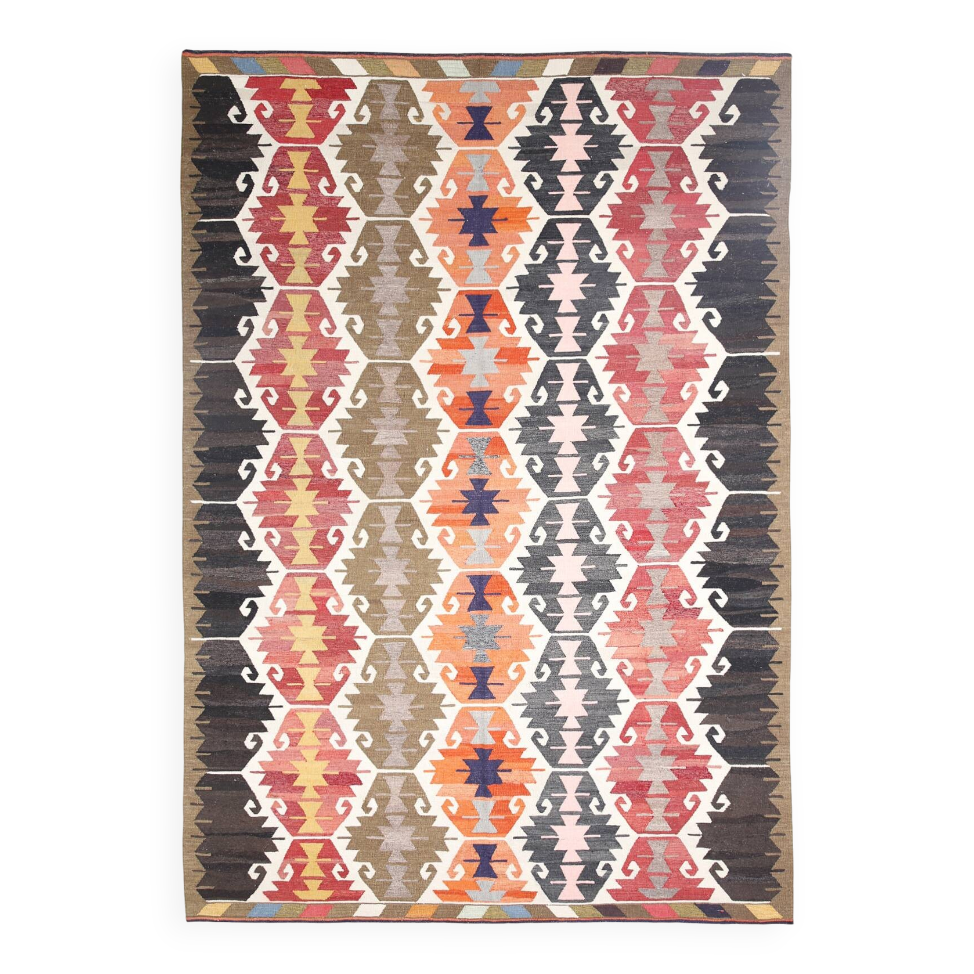 9x12 Geometric Style Turkish Vintage Kilim Rug, 264x383Cm