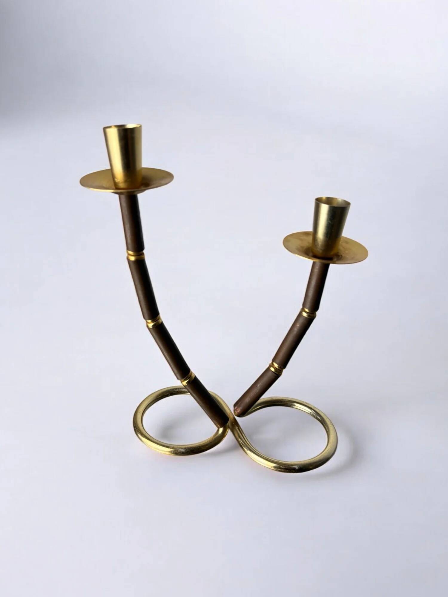 Faux bamboo & brass candleholder, Italy, 1970s