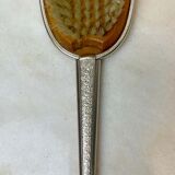 Toiletry set - metal and silk brush and hand mirror England from the 50s