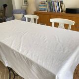 Large damask tablecloth with small squares - 12 place settings - 220x150 cm - cotton