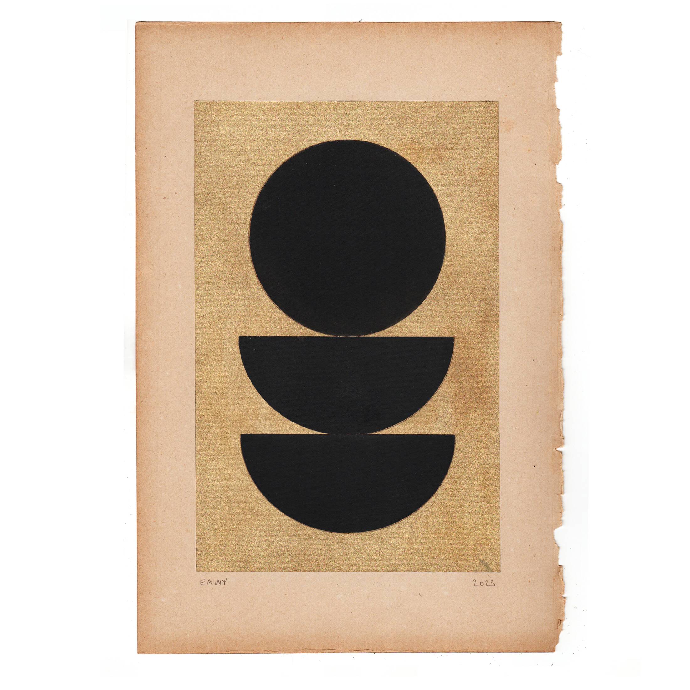 Collage on old paper - Gao - geometric painting H190 signed Eawy