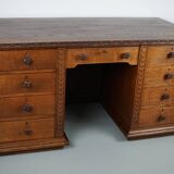 Bureau / Comptoir de Magasin Antique Art Nouveau en Chêne Sculpté, Pays-Bas, Début du 20ème Siècle