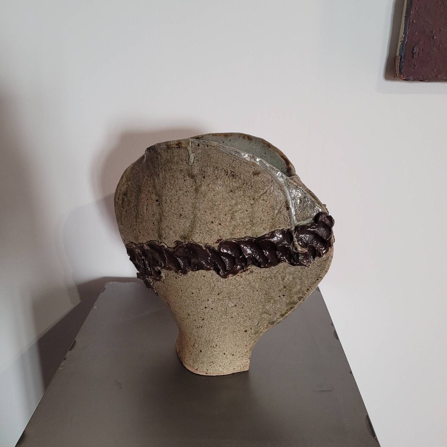 Old large brutalist stoneware ceramic vase odile pichon 60s