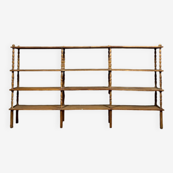 Napoleon III period store shelf in beech circa 1880 / L262cm 4 huge shelves joined together by d