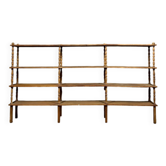 Napoleon III period store shelf in beech circa 1880 / L262cm 4 huge shelves joined together by d