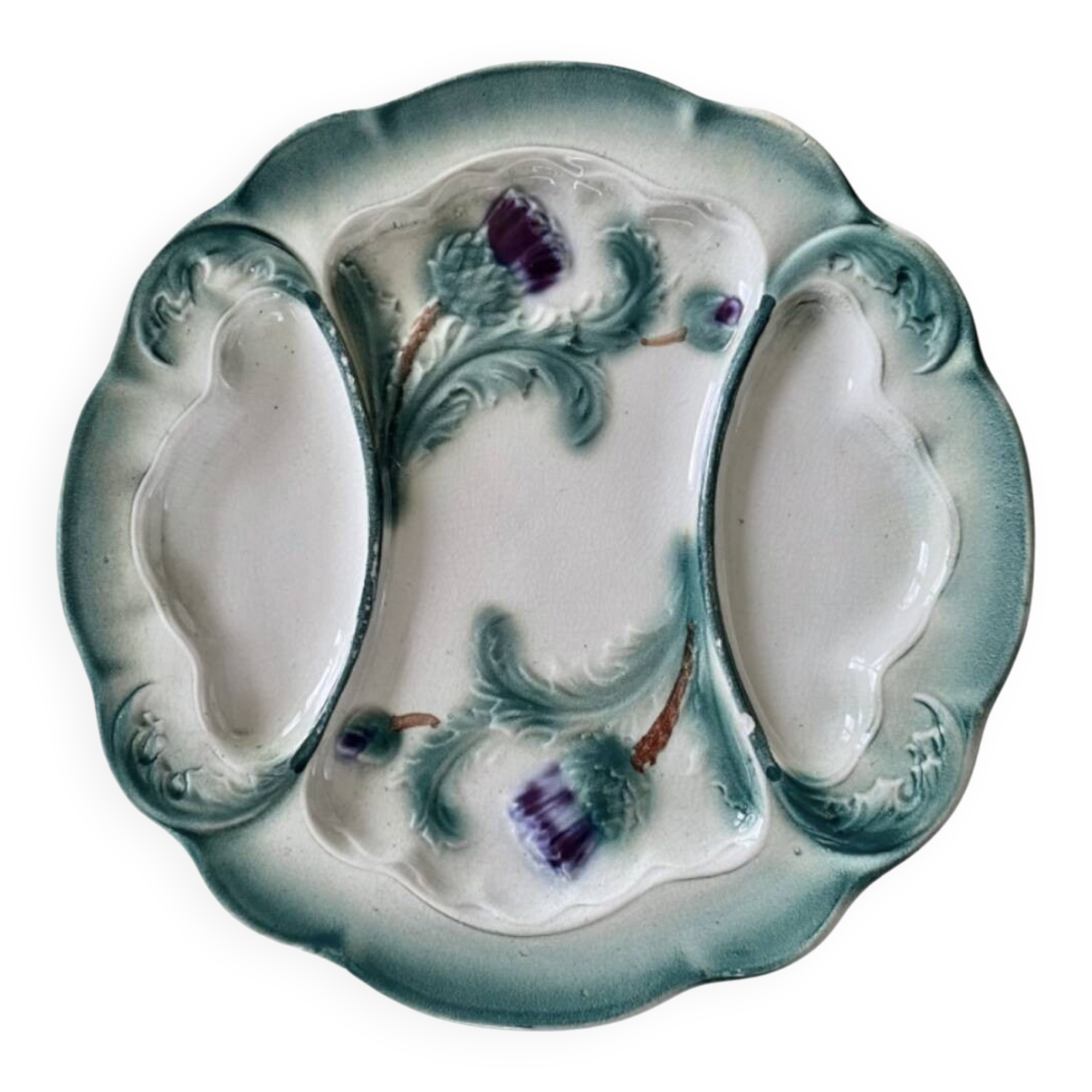 Artichoke plate Digoin in majolica faience barbotine