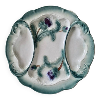 Artichoke plate Digoin in majolica faience barbotine