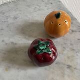 Set of ceramic salt and pepper shakers in the shape of a pumpkin tomato