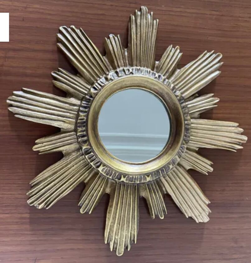 Vintage sun mirror in golden resin 60s/70s