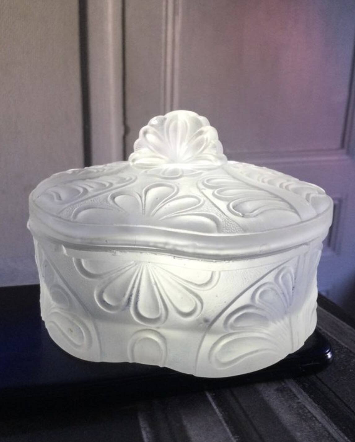Art Deco Molded Glass Candy Box / Powder Box – Palmette