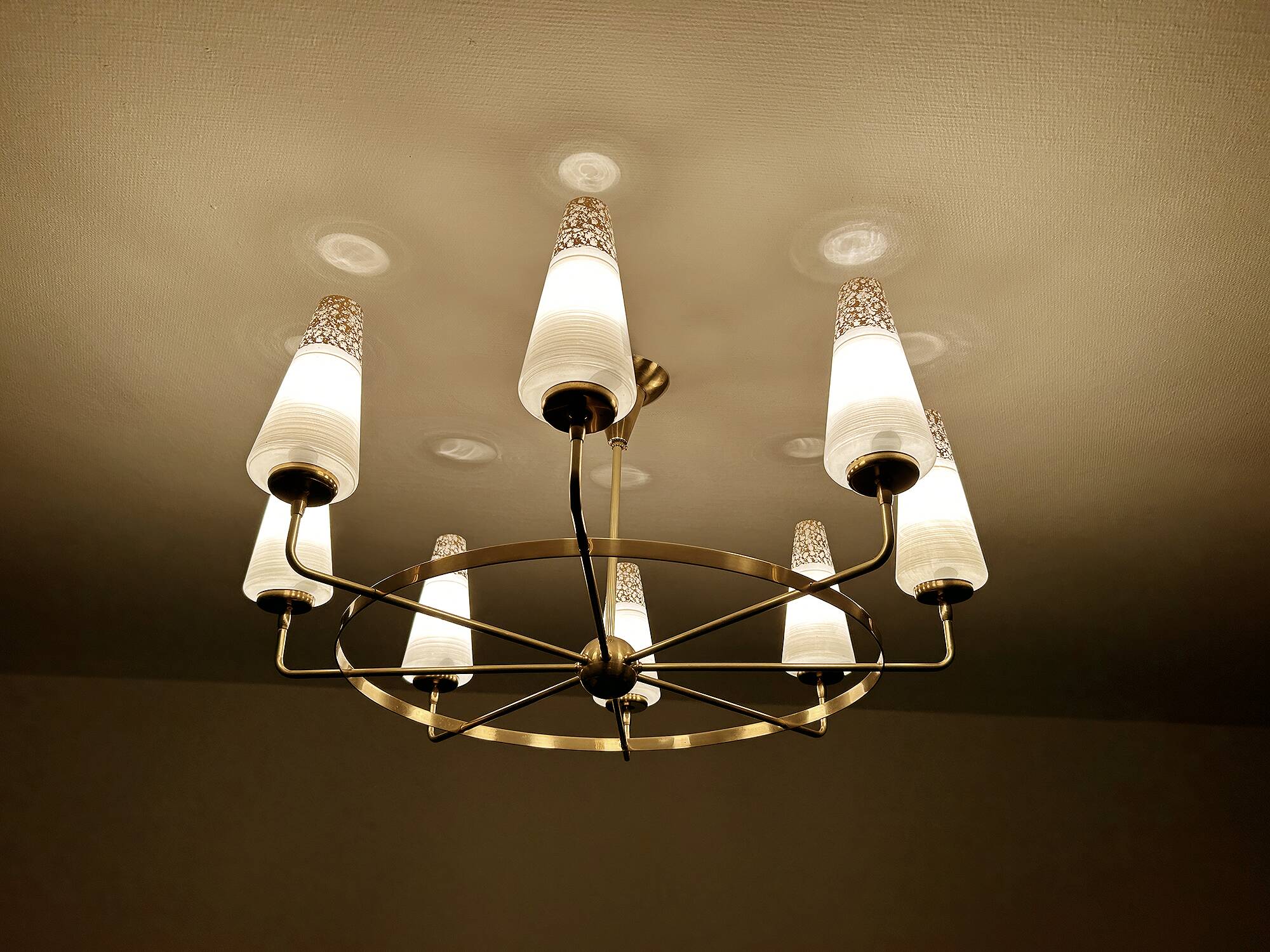 Large Vintage Italian Pendant Light, 1950s, Brass Glass