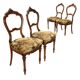 Chaises anciennes en noyer avec assise rembourrée, décoration florale, XIXe siècle