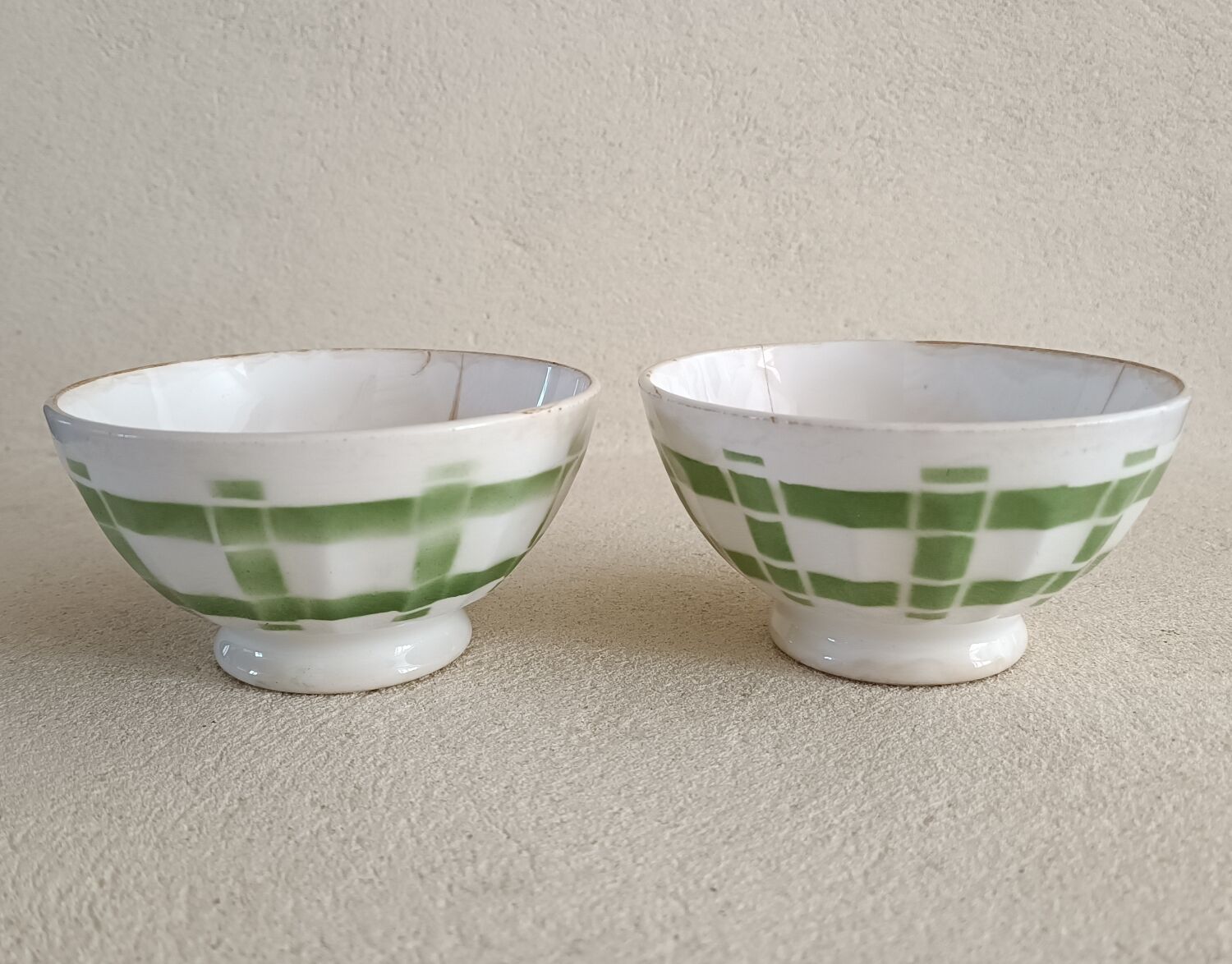 2 faceted iron earth bowls