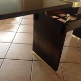 Table basse avec plateau en verre noir relevable et rallonges années 40-50
