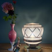 Lampe à poser globe vintage art déco en verre rose et doré