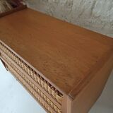 Vintage wooden and rattan chest of drawers in the 60s