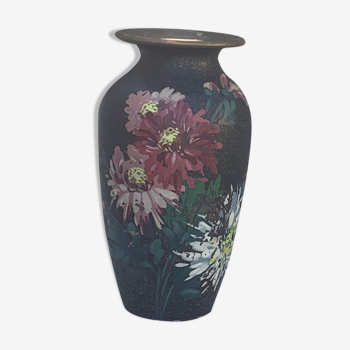 Vase en céramique bouquet de fleurs peint et signé par Escoffier