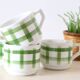 Set of 4 ceramic cups, green tablecloth pattern, French manufacture