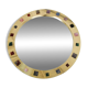 Modern Circular Mirror with Brass Frame and Semi-Precious Stone