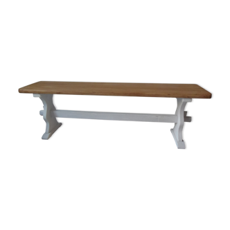 Bench, pearl grey patinated end of bed, waxed finish, wooden seating