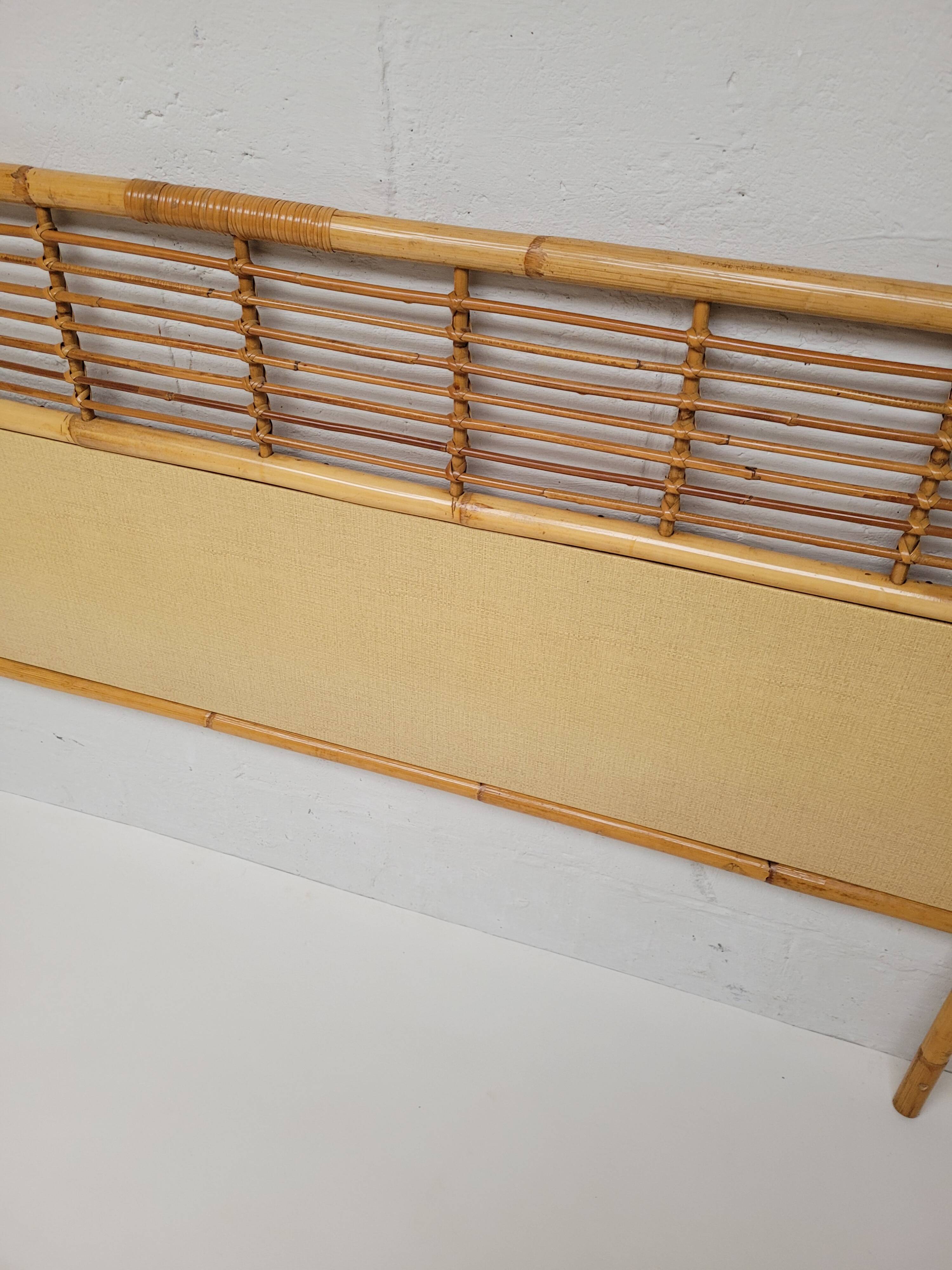 Rattan headboard with vintage bedside tables 1960