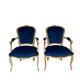 pair of Louis XV style armchairs in blue velvet