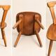 Set of 8 rustic bistro chairs in beech wood with honey patina, 1950s.