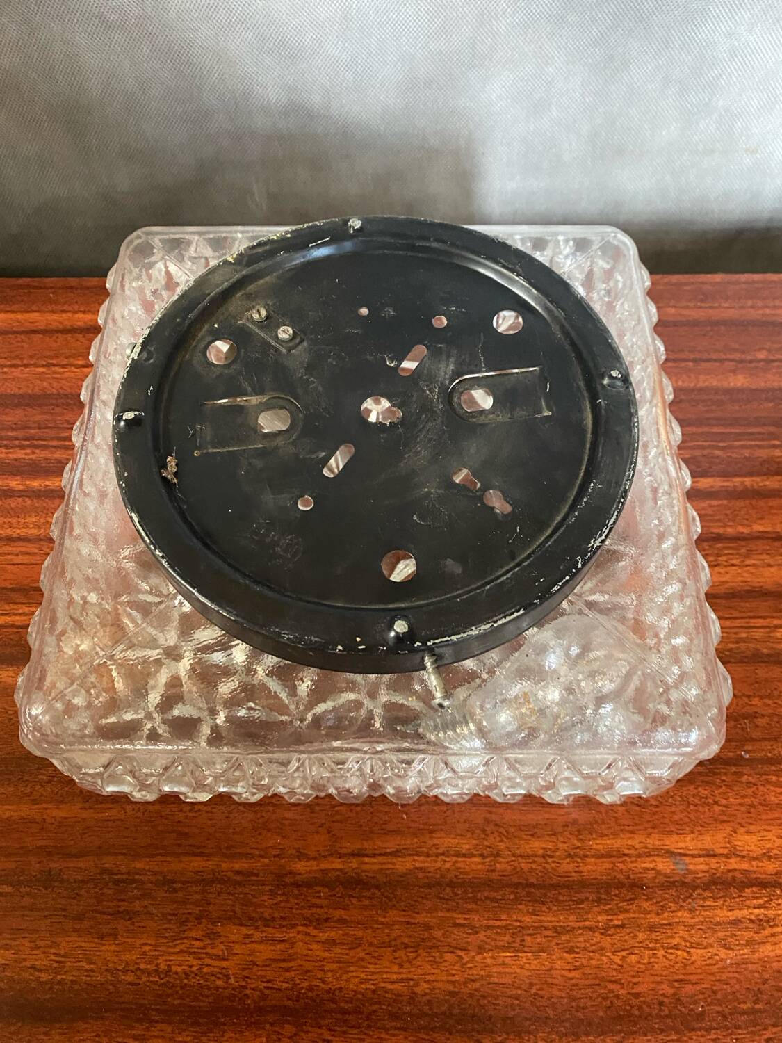 Antique Ceiling Light Sconce Molded Glass + Black Metal Bracket Vintage