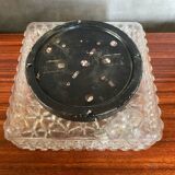 Antique Ceiling Light Sconce Molded Glass + Black Metal Bracket Vintage