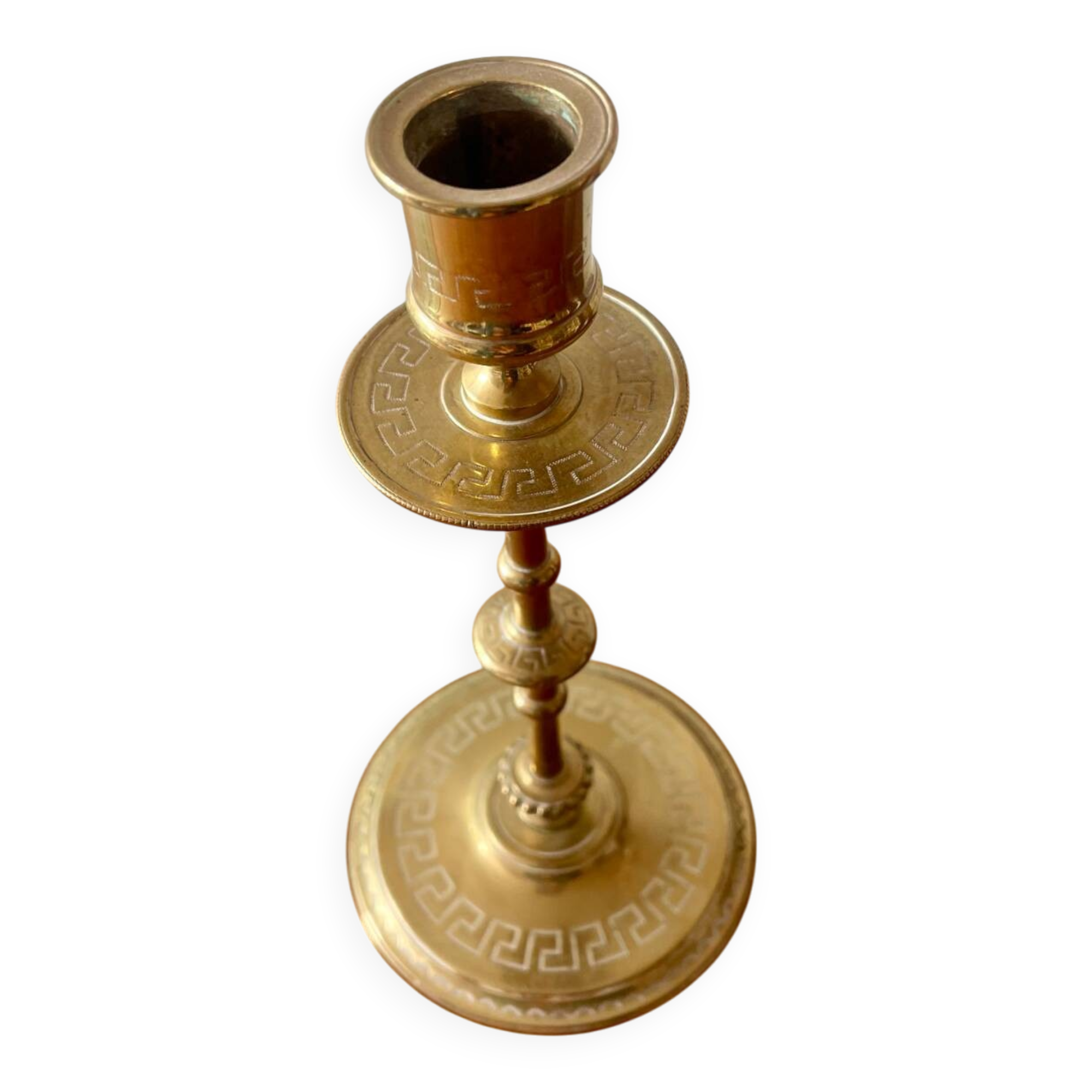 Engraved brass candle holder