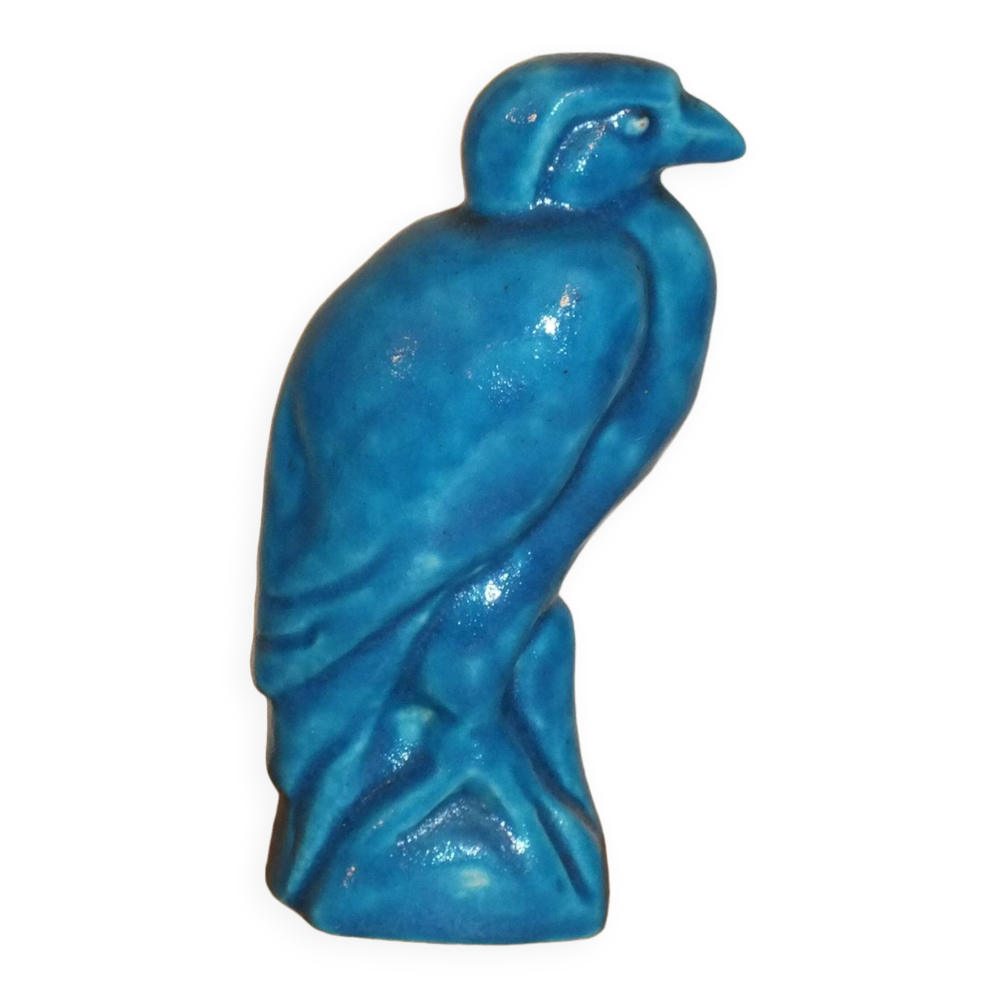 Bird, cracked blue raptor in ceramic