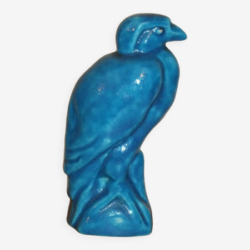 Oiseau, rapace bleu craquelé en céramique